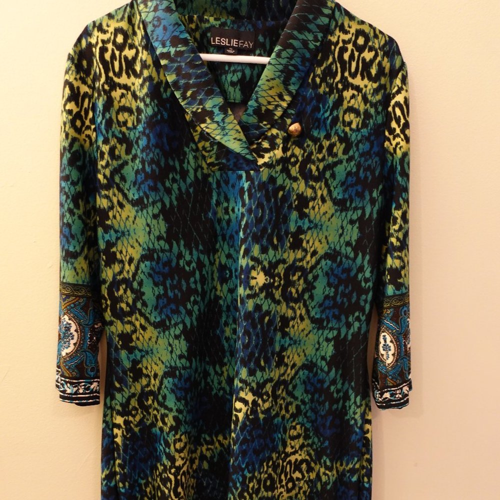 Leslie Fay Snakeskin Paisley Colorful Bodycon Midi Dress Size 16